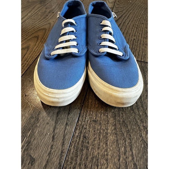 VANS Size 7.5 Women's Blue  Canvas‎ Sneakers with Plaid Stripe on Back - Picture 7 of 11